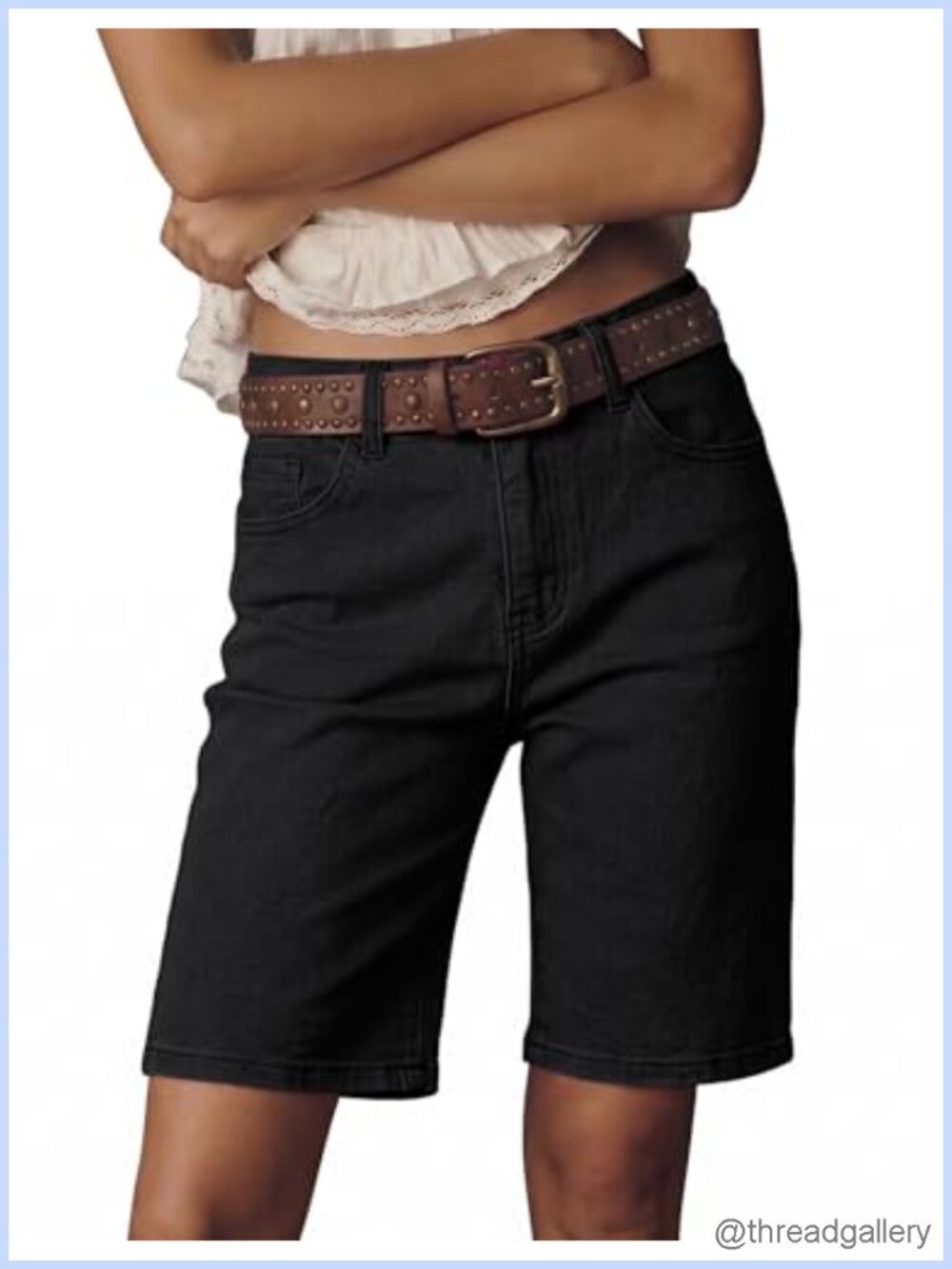 High Waisted Bermudas Jean Shorts Stretchy Cotton 10" Inseam Loose Fit